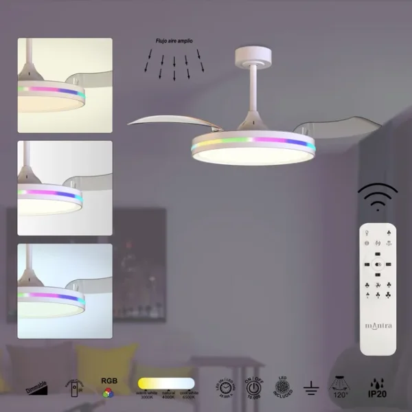 Plafoniera Ventilatore luce led RGB+W RAFAGA - immagine 3