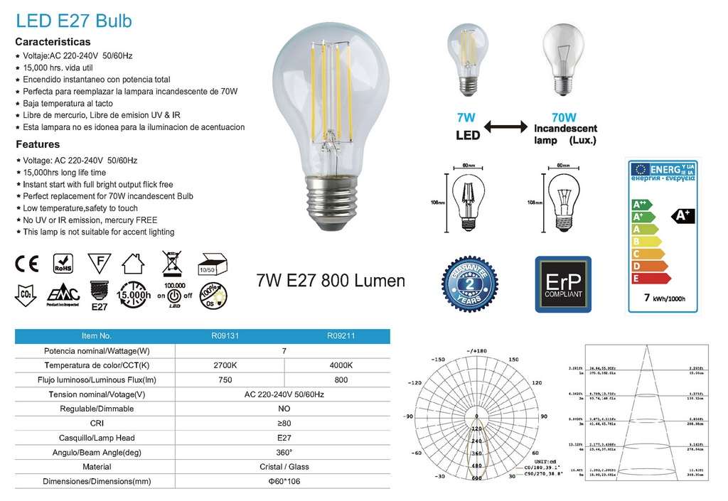 BOX 10PZ Lampadina sfera 7w Led E27 - immagine 2