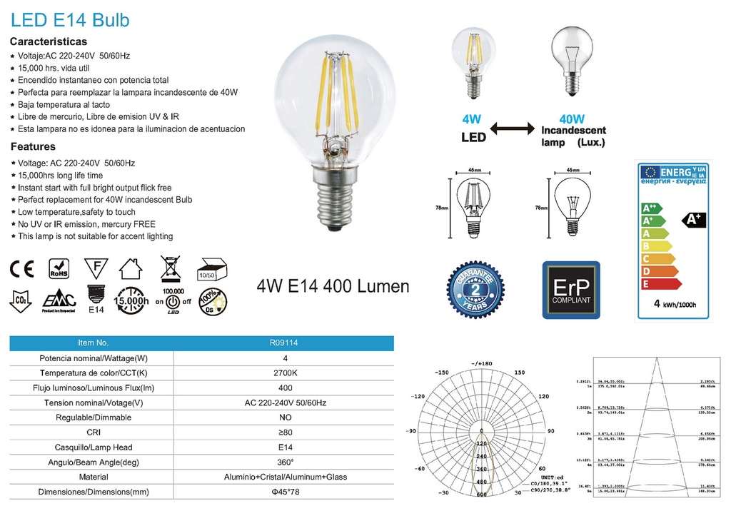 BOX 10PZ Lampadina Led E14 4W 2700K - immagine 4