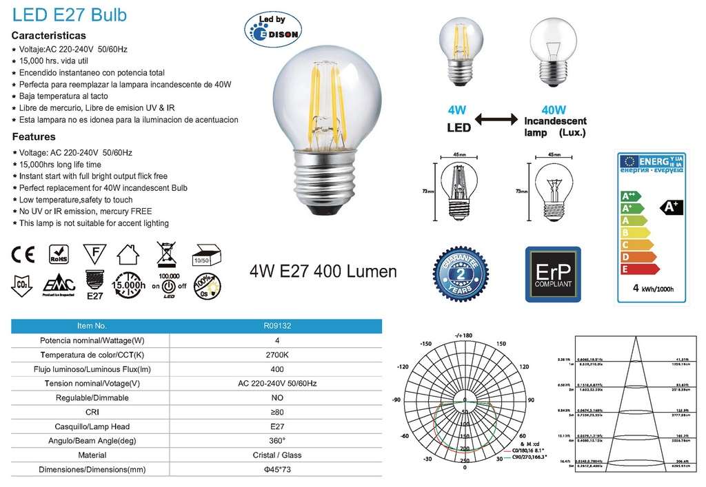BOX 10PZ Lampadina Led E27 4W 2700K - immagine 4