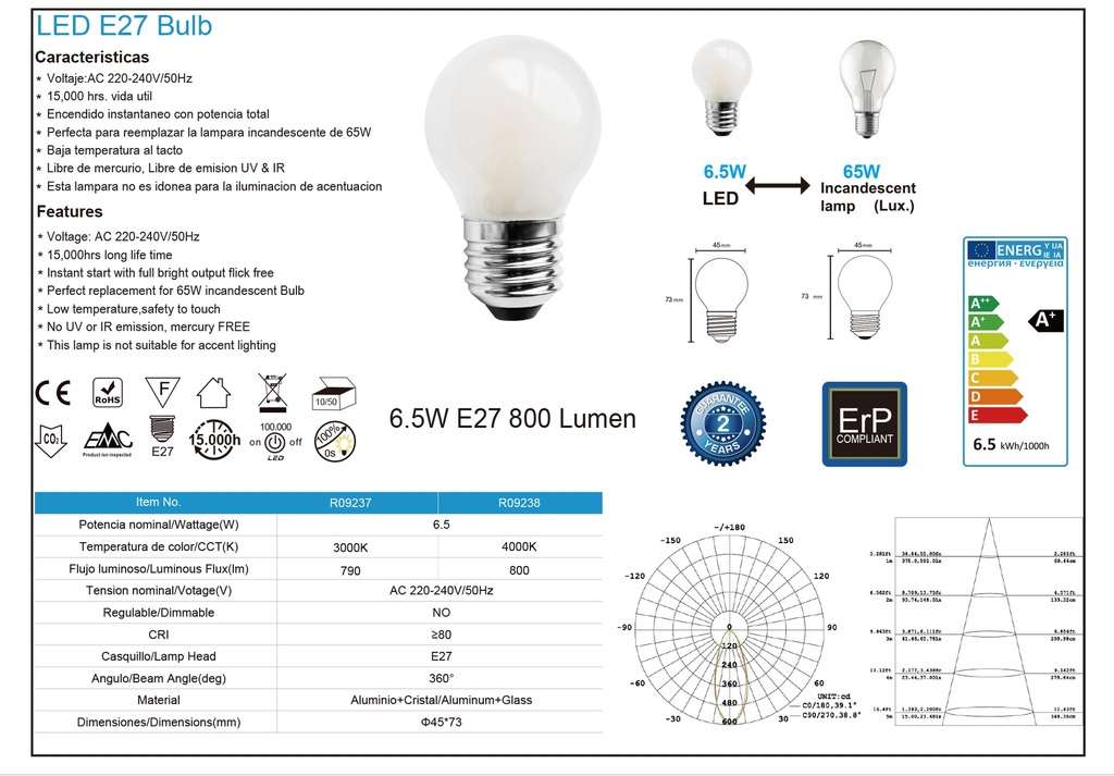 BOX 10PZ Lampadina opalina Led E27 6,5W - immagine 4