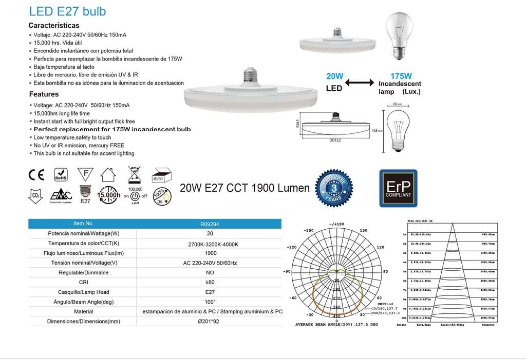 BOX 10PZ Lampadina UFO E27 CCT 2700K 3200K 4000K - immagine 4